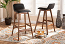 Ontario Black Faux Leather Walnut Brown 2Pc Bar Stool Set Baxton