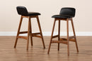 Ontario Black Faux Leather Walnut Brown 2Pc Bar Stool Set Baxton