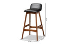 Ontario Black Faux Leather Walnut Brown 2Pc Bar Stool Set Baxton