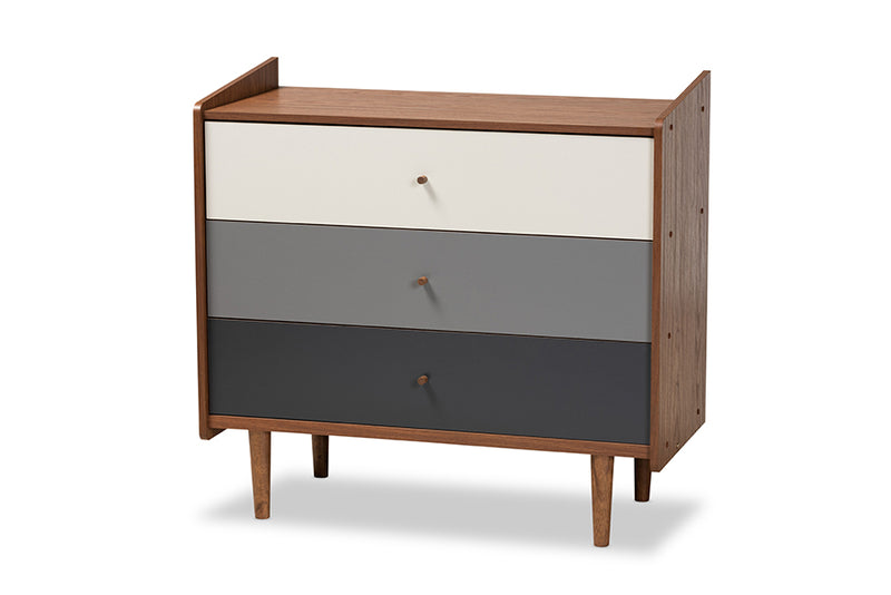 Adrina Mid-Century Modern Multicolor Walnut Brown and Gray Gradient Finished Wood 3-Drawer Chest