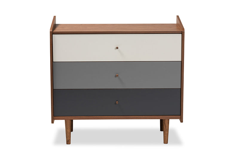 Adrina Mid-Century Modern Multicolor Walnut Brown and Gray Gradient Finished Wood 3-Drawer Chest