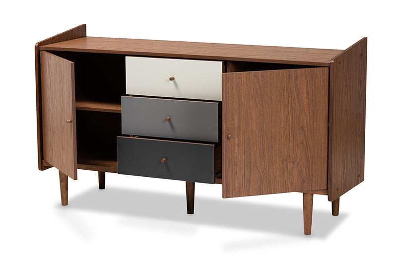 Adrina Mid-Century Modern Multicolor Walnut Brown and Gray Gradient Finished Wood 2-Door Dining Room Sideboard Buffet