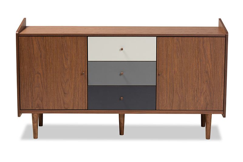 Adrina Mid-Century Modern Multicolor Walnut Brown and Gray Gradient Finished Wood 2-Door Dining Room Sideboard Buffet