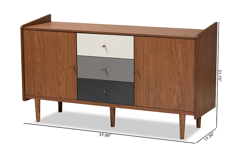 Adrina Mid-Century Modern Multicolor Walnut Brown and Gray Gradient Finished Wood 2-Door Dining Room Sideboard Buffet