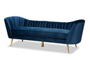 Mirna Navy Blue Velvet Fabric Upholstered and Gold Finished Sofa Baxton