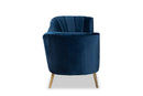 Mirna Navy Blue Velvet Fabric Upholstered and Gold Finished Sofa Baxton