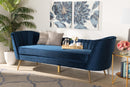Mirna Navy Blue Velvet Fabric Upholstered and Gold Finished Sofa Baxton