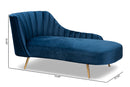 Mirna Navy Blue Velvet Fabric Upholstered and Gold Finished Chaise Baxton