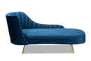 Mirna Navy Blue Velvet Fabric Upholstered and Gold Finished Chaise Baxton
