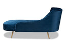 Mirna Navy Blue Velvet Fabric Upholstered and Gold Finished Chaise Baxton