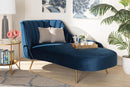 Mirna Navy Blue Velvet Fabric Upholstered and Gold Finished Chaise Baxton