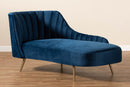 Mirna Navy Blue Velvet Fabric Upholstered and Gold Finished Chaise Baxton
