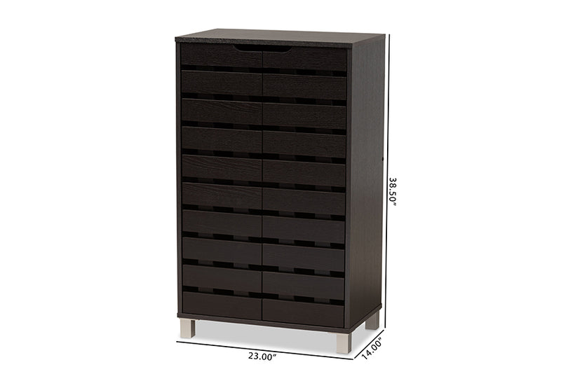 Micah Modern and Contemporary Dark Brown Finished Wood 2-Door Shoe Storage Cabinet