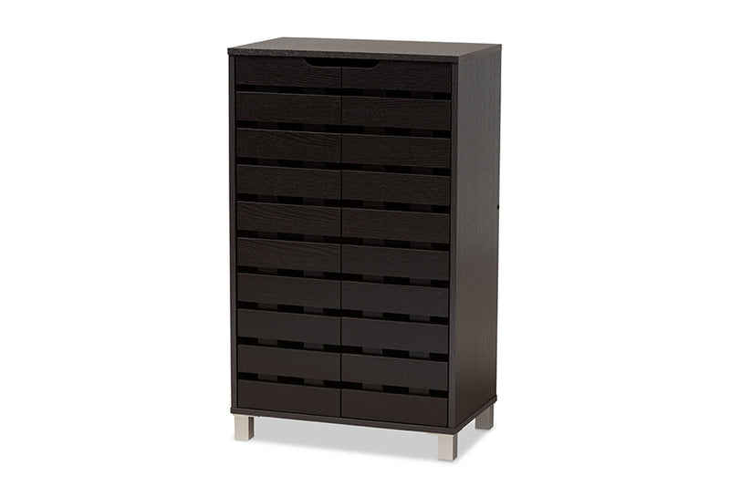 Micah Modern and Contemporary Dark Brown Finished Wood 2-Door Shoe Storage Cabinet