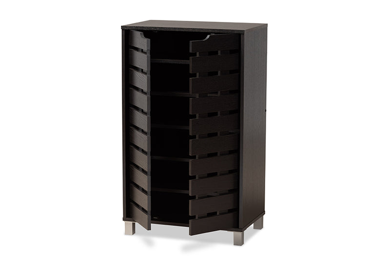 Micah Modern and Contemporary Dark Brown Finished Wood 2-Door Shoe Storage Cabinet