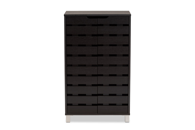 Micah Modern and Contemporary Dark Brown Finished Wood 2-Door Shoe Storage Cabinet