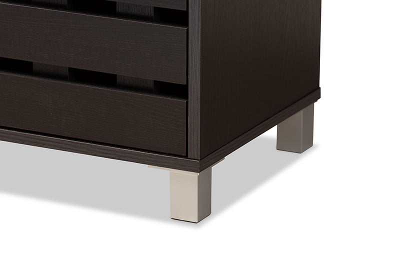 Micah Modern and Contemporary Dark Brown Finished Wood 2-Door Shoe Storage Cabinet