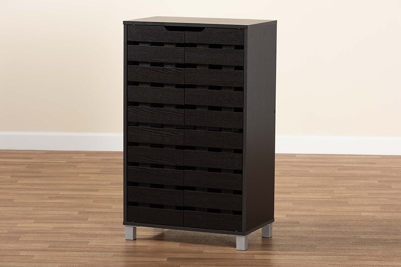 Micah Modern and Contemporary Dark Brown Finished Wood 2-Door Shoe Storage Cabinet