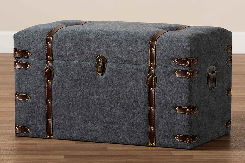 Veles Modern and Contemporary Gray Fabric Upholstered Storage Trunk Ottoman