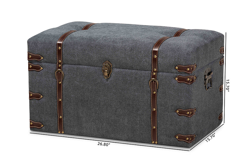 Veles Modern and Contemporary Gray Fabric Upholstered Storage Trunk Ottoman