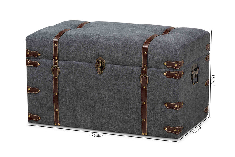 Veles Gray Fabric Upholstered Storage Trunk Ottoman Baxton