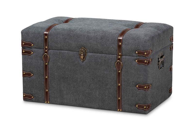 Veles Modern and Contemporary Gray Fabric Upholstered Storage Trunk Ottoman