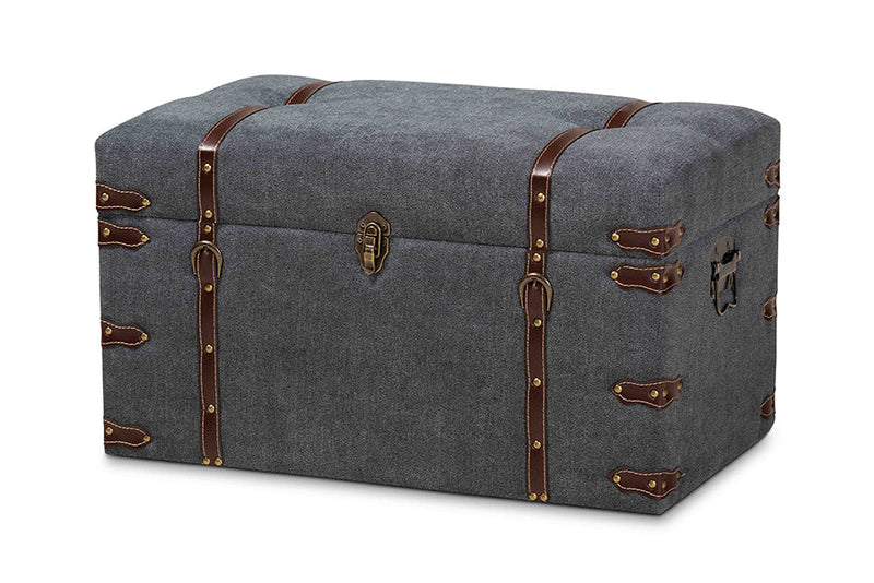 Veles Gray Fabric Upholstered Storage Trunk Ottoman Baxton