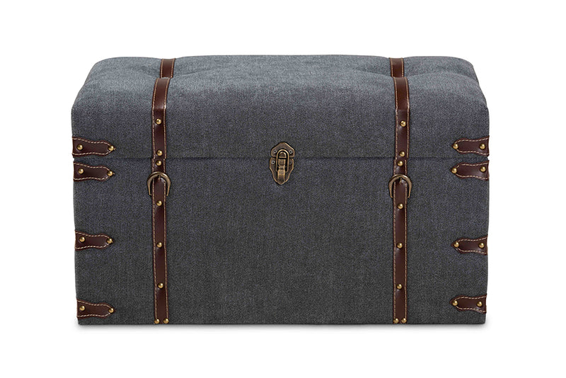 Veles Modern and Contemporary Gray Fabric Upholstered Storage Trunk Ottoman