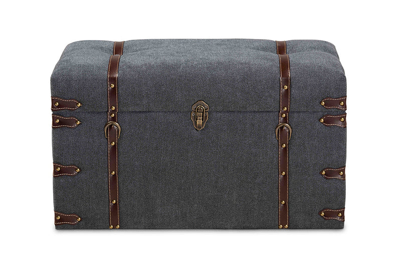 Veles Gray Fabric Upholstered Storage Trunk Ottoman Baxton