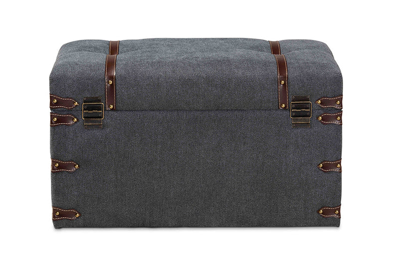 Veles Gray Fabric Upholstered Storage Trunk Ottoman Baxton