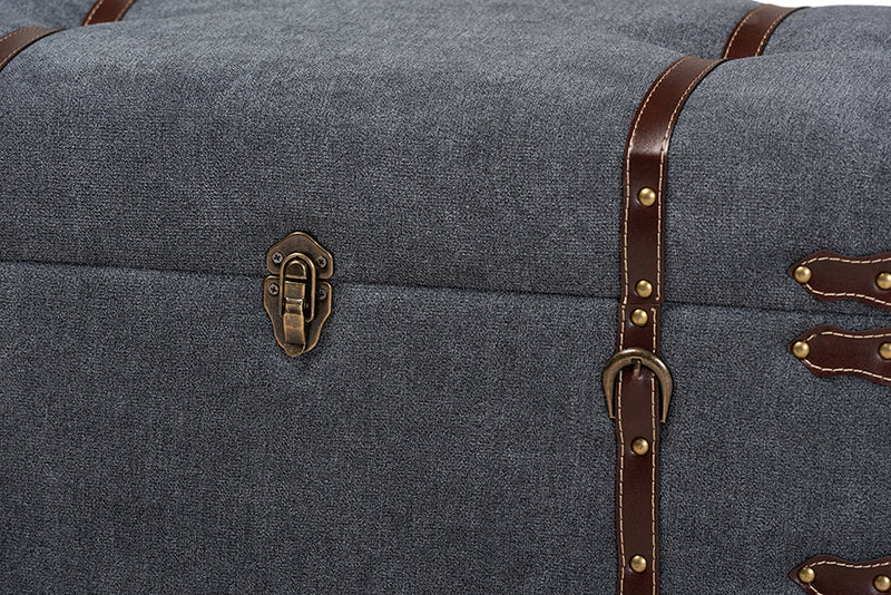 Veles Gray Fabric Upholstered Storage Trunk Ottoman Baxton