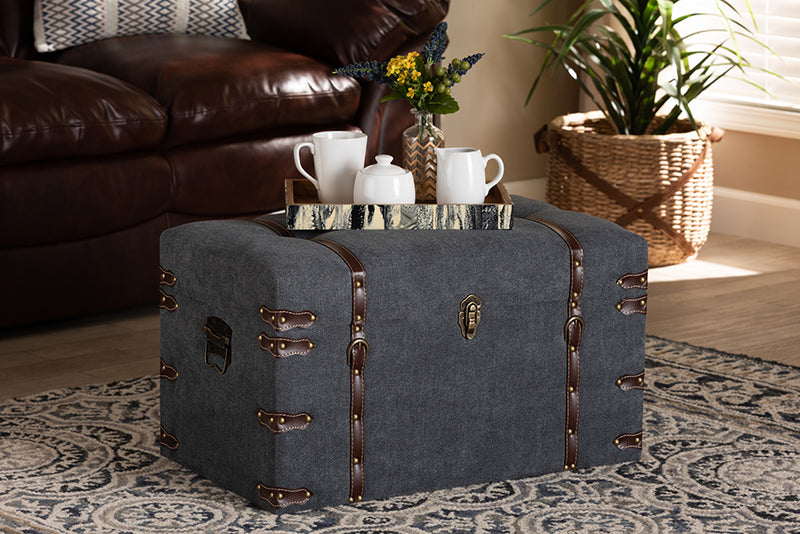 Veles Modern and Contemporary Gray Fabric Upholstered Storage Trunk Ottoman 