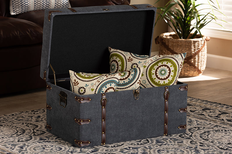 Veles Modern and Contemporary Gray Fabric Upholstered Storage Trunk Ottoman