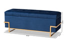 Norwin Navy Blue Velvet Upholstered and Gold Metal Finished Storage Ottoman Baxton