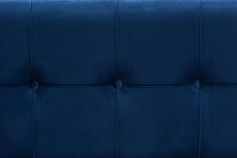 Norwin Navy Blue Velvet Upholstered and Gold Metal Finished Storage Ottoman Baxton