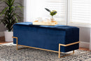 Norwin Navy Blue Velvet Upholstered and Gold Metal Finished Storage Ottoman Baxton