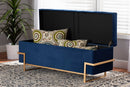 Norwin Navy Blue Velvet Upholstered and Gold Metal Finished Storage Ottoman Baxton
