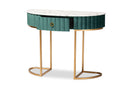 Nikolai Green Velvet Brushed Gold 1-Drawer Console Table w/Faux Marble top Baxton