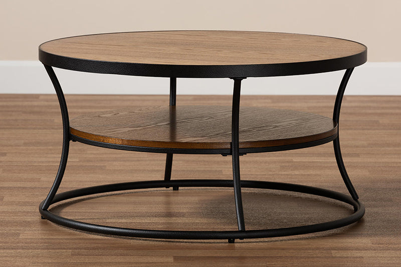 Borneo Walnut Brown and Black Finished Metal 1-Shelf Coffee Table Baxton