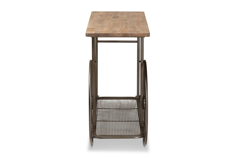 Palina Natural and Black Finished Metal Wheeled Console Table Baxton