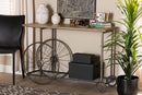 Palina Natural and Black Finished Metal Wheeled Console Table Baxton