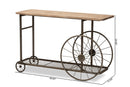 Palina Natural and Black Finished Metal Wheeled Console Table Baxton