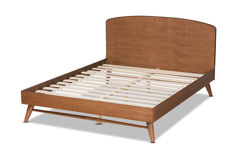 Sabit Mid-Century Walnut Brown Finished Wood Full Size Platform Bed