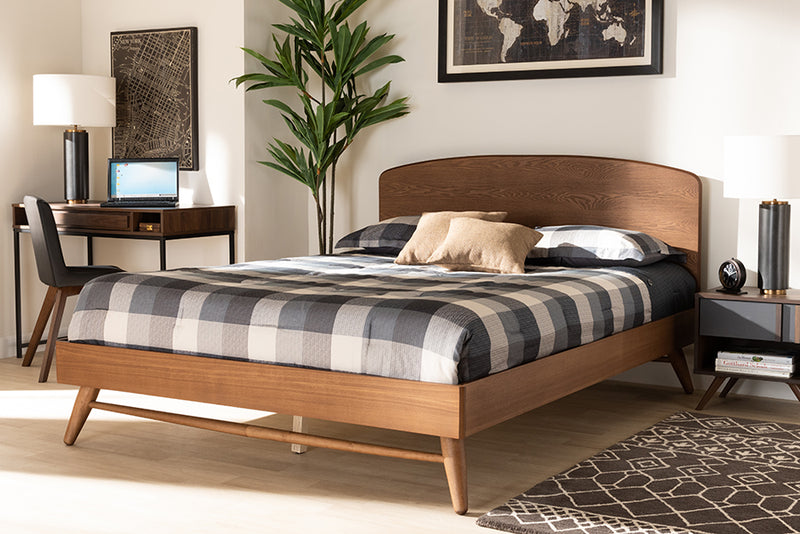 Sabit Mid-Century Walnut Brown Finished Wood Full Size Platform Bed