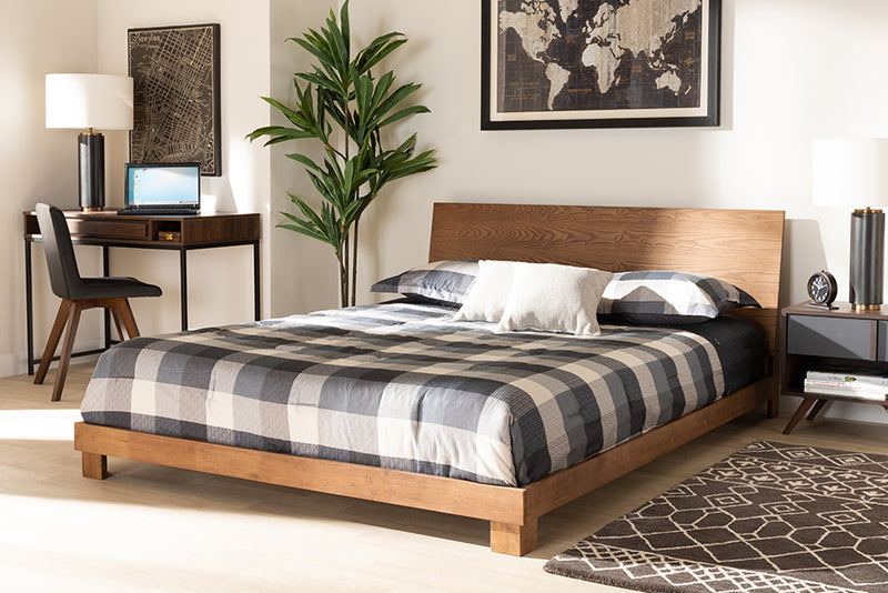 Viviana Modern and Contemporary Walnut Brown Finished Wood Queen Size Platform Bed