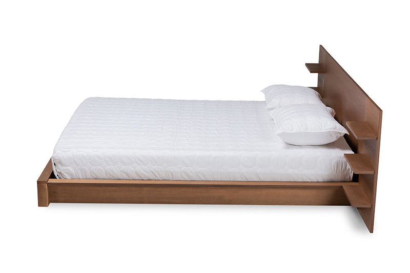 Adelino Walnut Brown King Size Platform Storage Bed w/Shelves Baxton