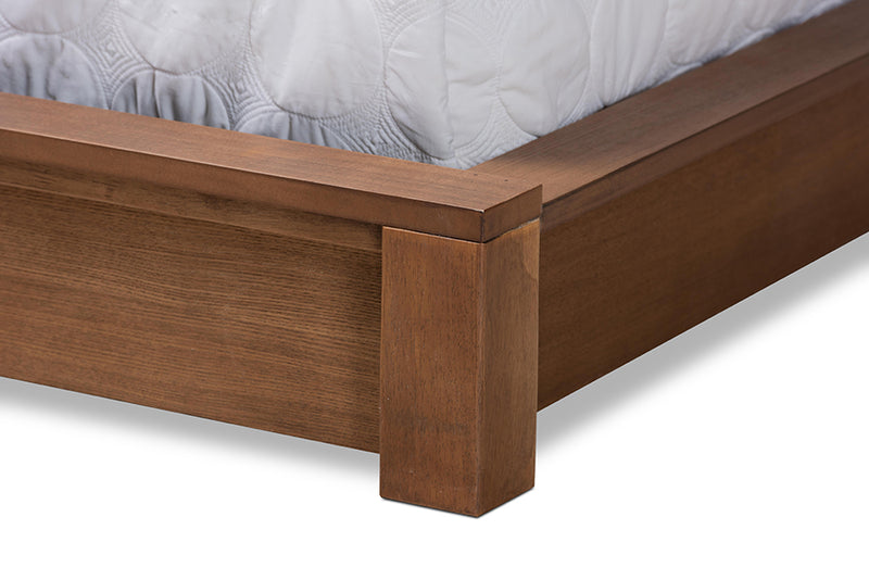 Adelino Modern and Contemporary Walnut Brown Finished Wood Queen Size Platform Storage Bed w/Shelves