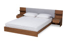 Emele Light Gray Fabric Walnut Brown Queen Storage Bed w/Built-In Nightstands Baxton
