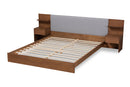 Emele Light Gray Fabric Walnut Brown Queen Storage Bed w/Built-In Nightstands Baxton