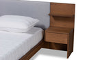 Emele Light Gray Fabric Walnut Brown Queen Storage Bed w/Built-In Nightstands Baxton
